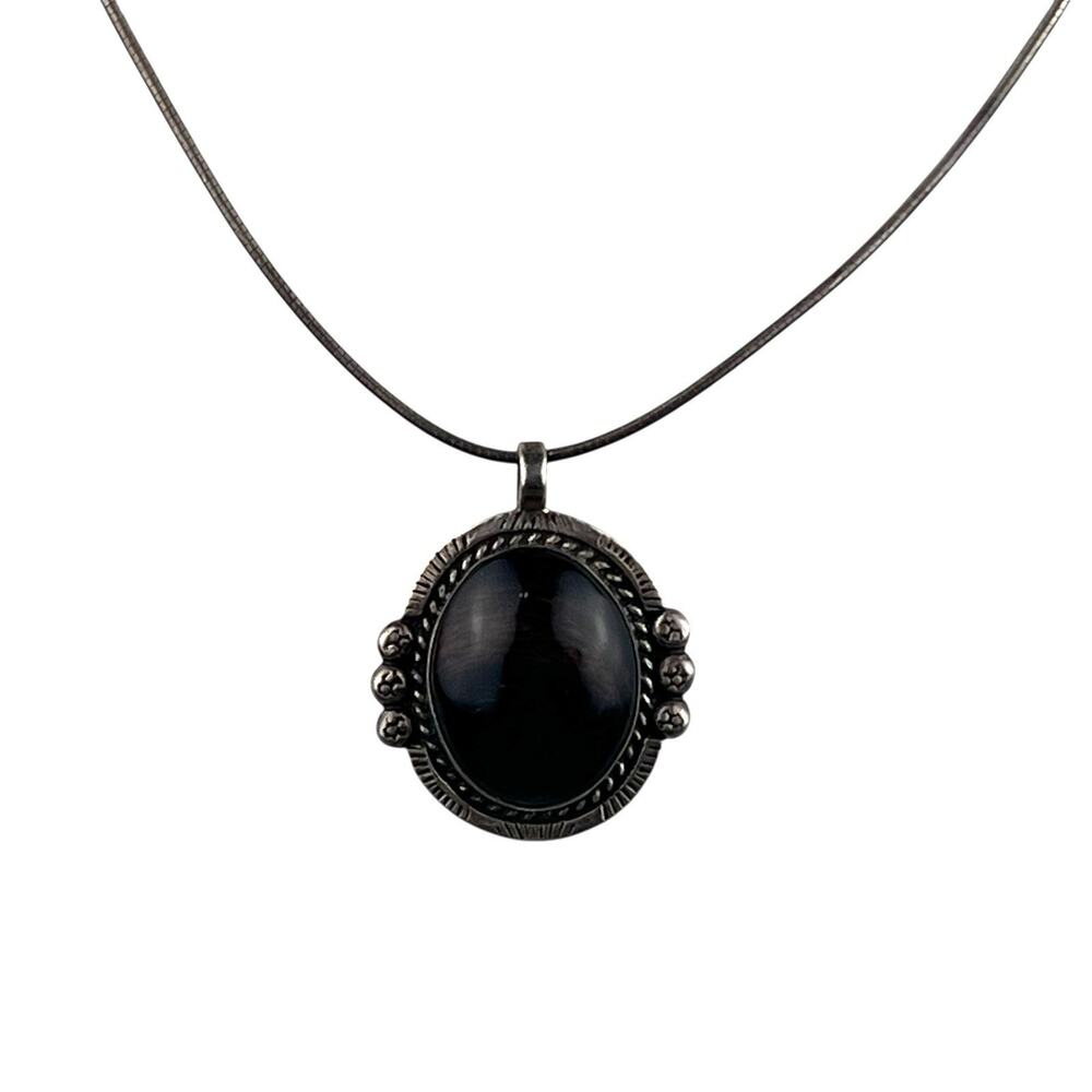 Mahogany Obsidian Pendant Sterling Silver Snake Chain 18" Necklace Mexico Vitg